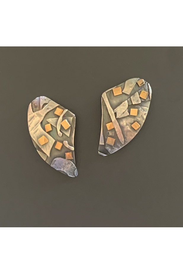 Sterling silver, 22k gold, patina