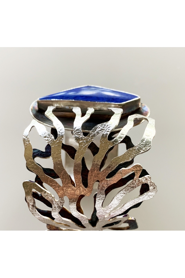 Sterling silver and lapis cuff detail