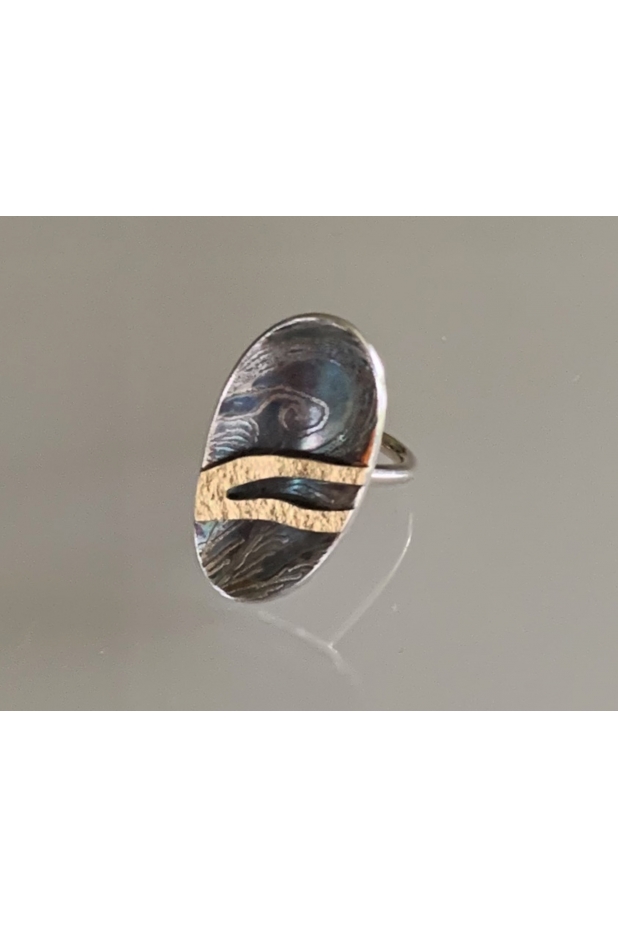 Silver and gold ring with patina.