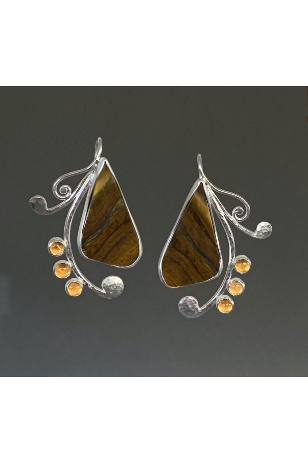 Earrings Sterling silver, tigereye, citrines