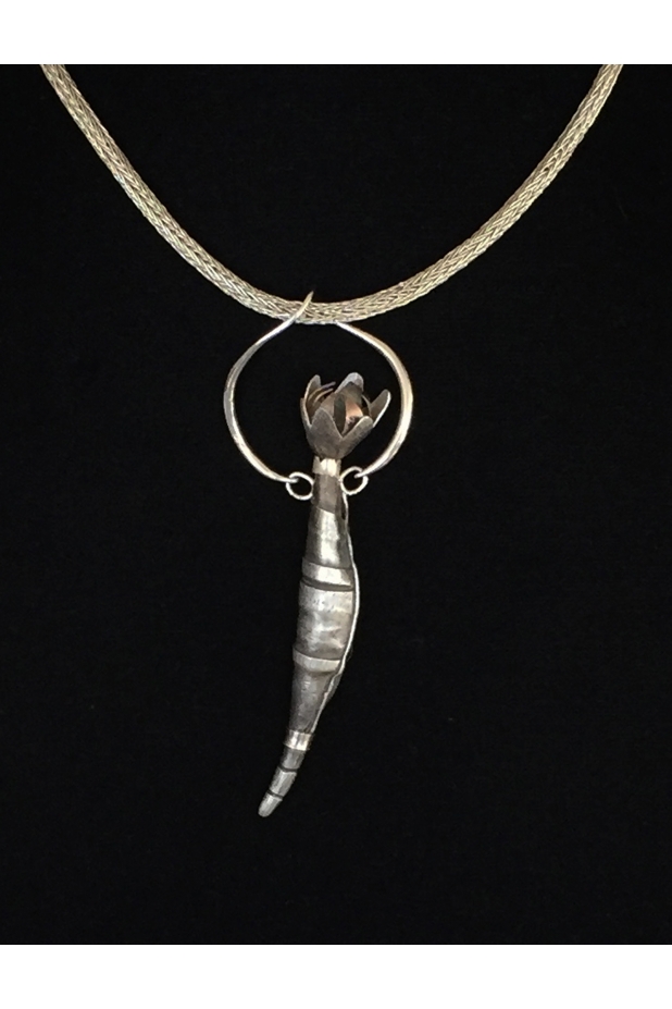 Sterling silver, copper, fine silver chain, patina.  Neckpiece.