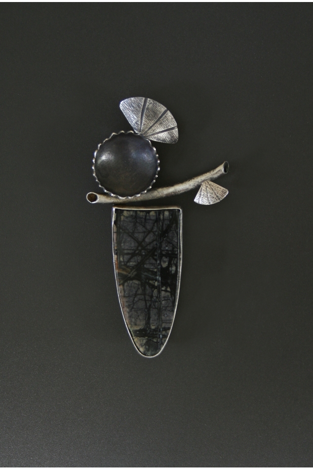 Sterling silver, Picasso stone, patina.