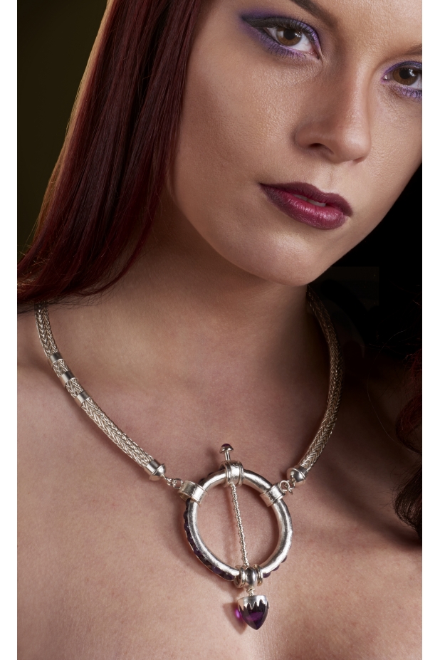 Neckpiece. Anticlastic SS, amethyst