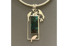 Backyard birds, sterling silver, chrysocolla, fine silver chain.
